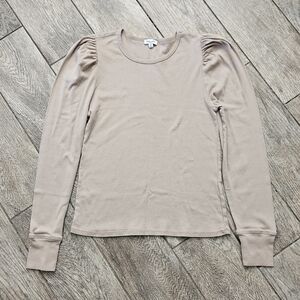 Splendid Beige Puff Long Sleeve Crew Neck Top Size M
